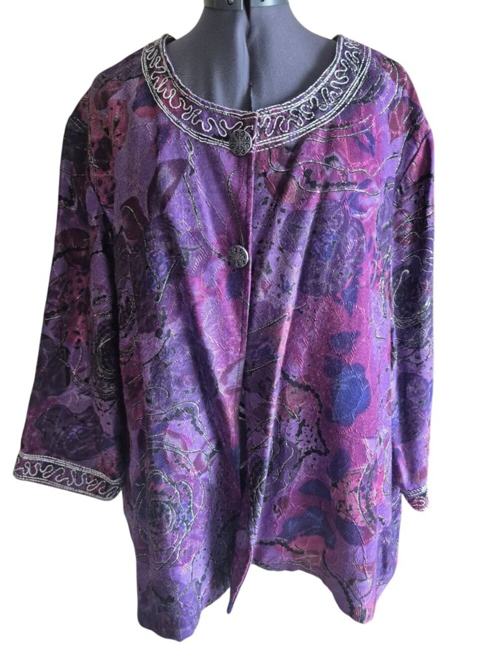Vintage Whimseygoth Purple Floral Embroidered 3/4 Sleeve Jacket 3X